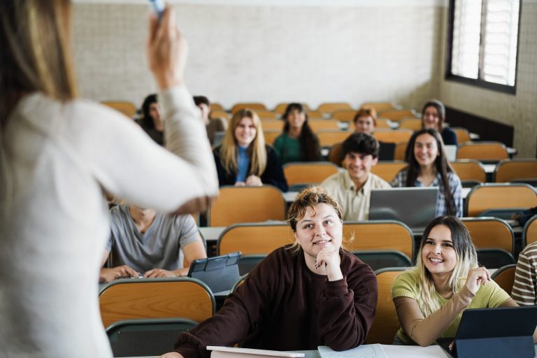 teacher and students in lecture hall