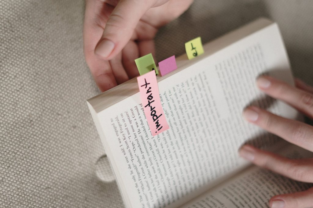 book with sticky notes