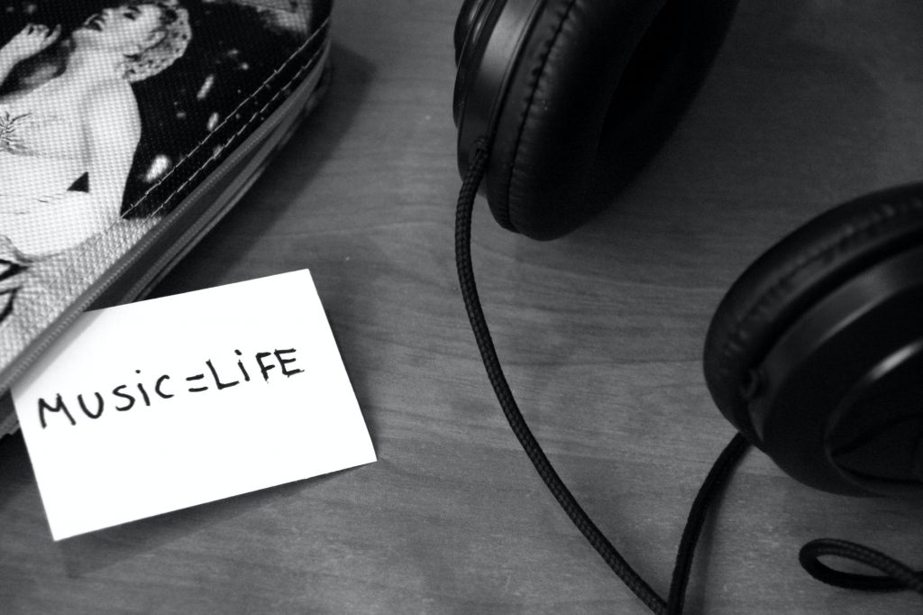 black and white music headphones life
