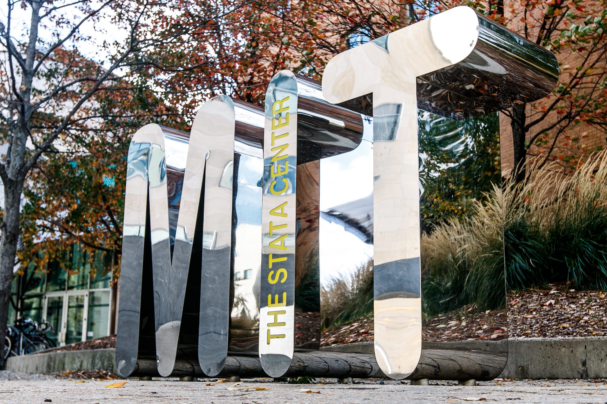 MIT, large metal letters, installed in the middle of the Stata C