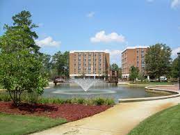Image of UNC buildings with a pond