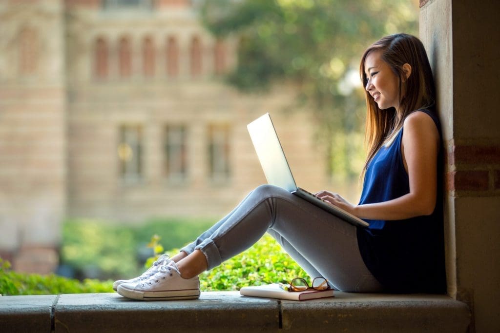 student working on campus