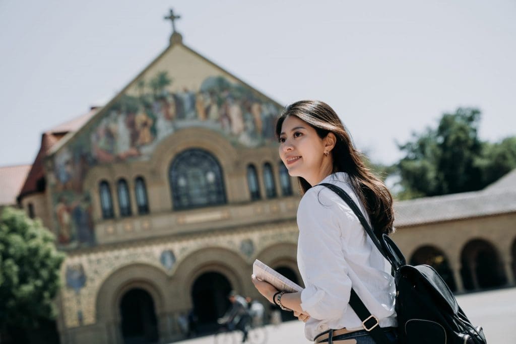 young woman on college campus