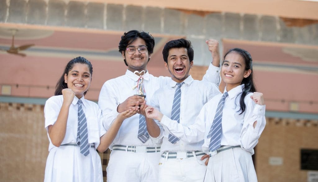 students celebrating success