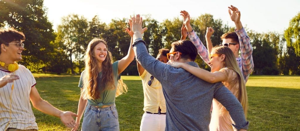 happy students outside