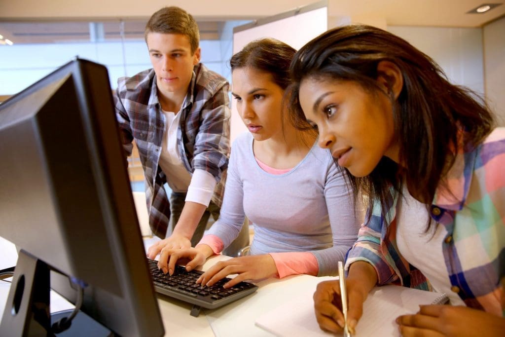 group of students working in computer lab
