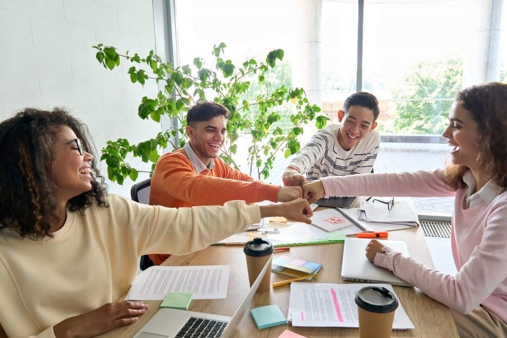 High school student interns working together.