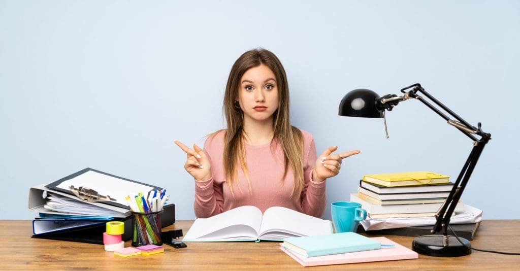 student working on desk