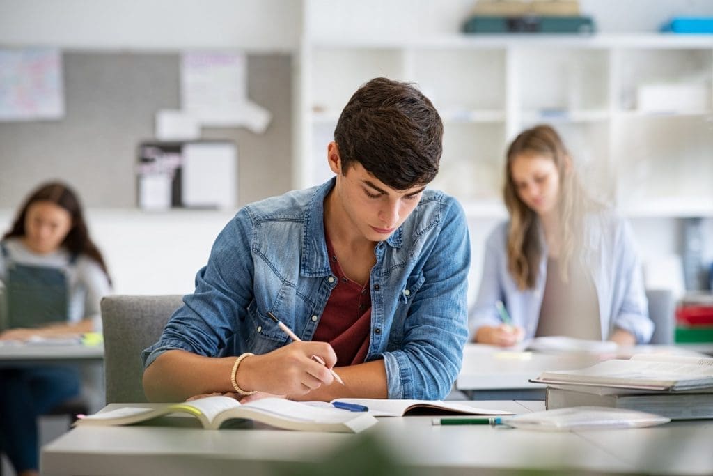 focused on studying and taking notes