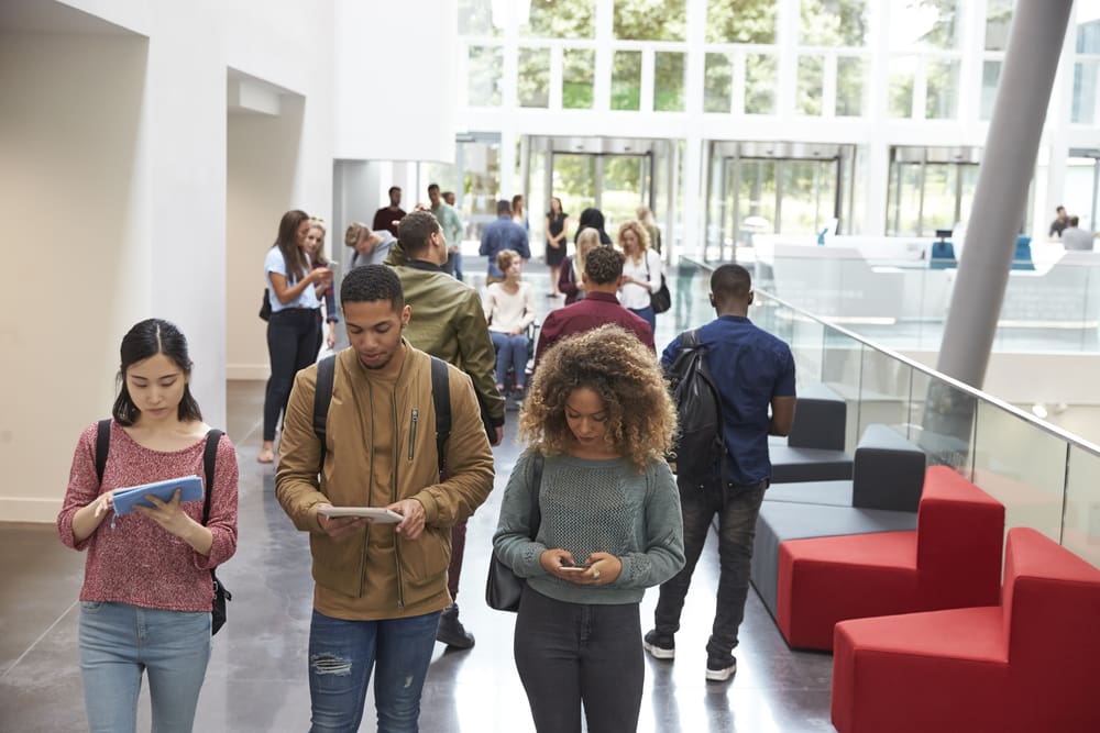 students on their phones