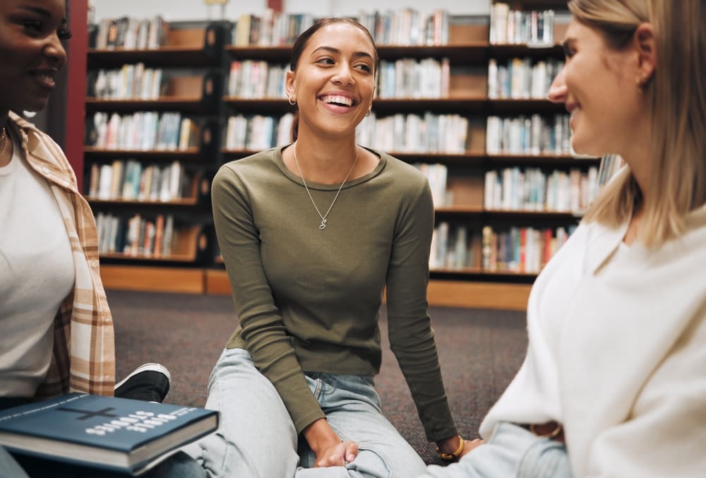students in a library