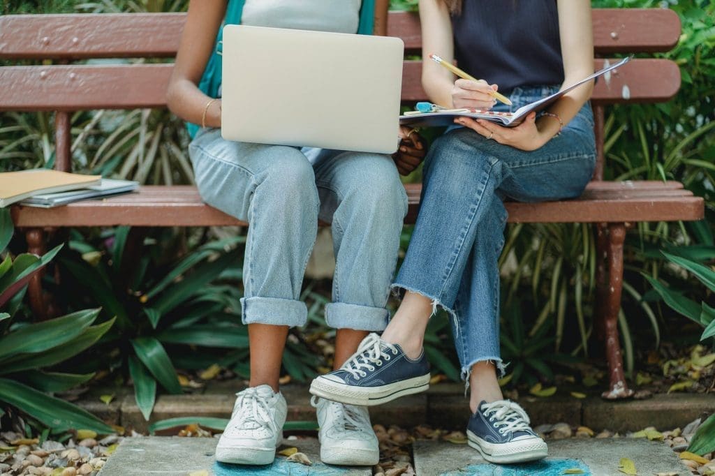 two women studying together