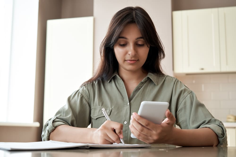 student learning through a phone