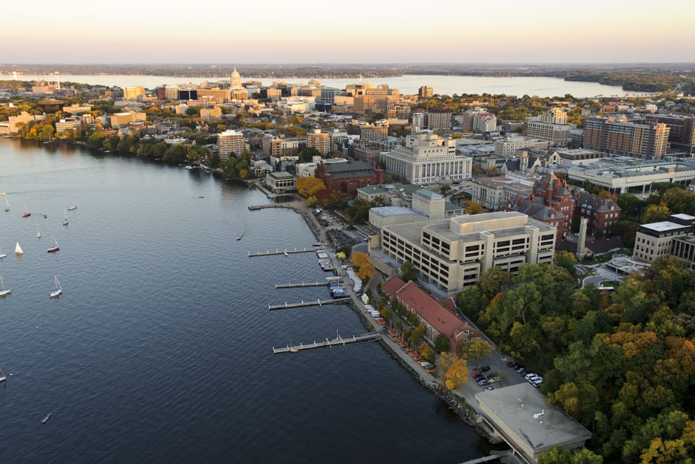 Aerial view of the University of Wisconsin Madison in October