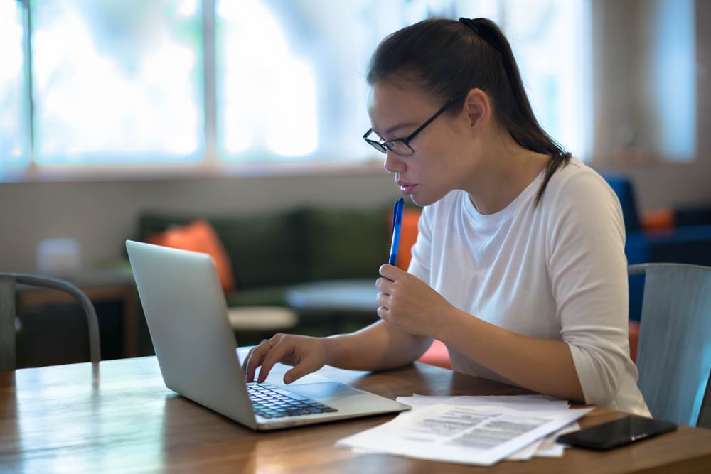 Studying on laptop
