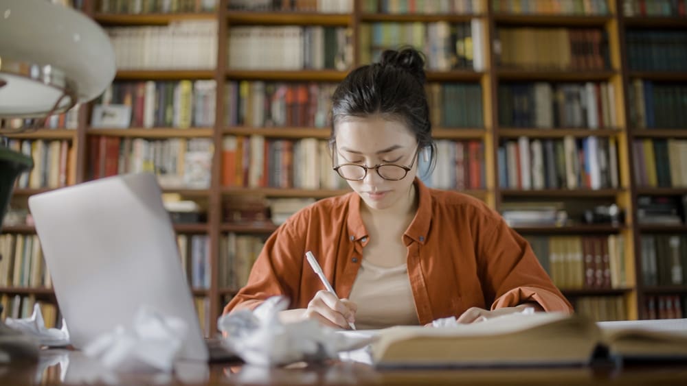 Studying in library