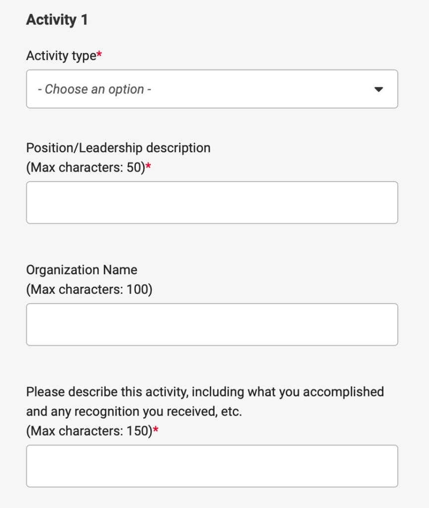 Common App activities section