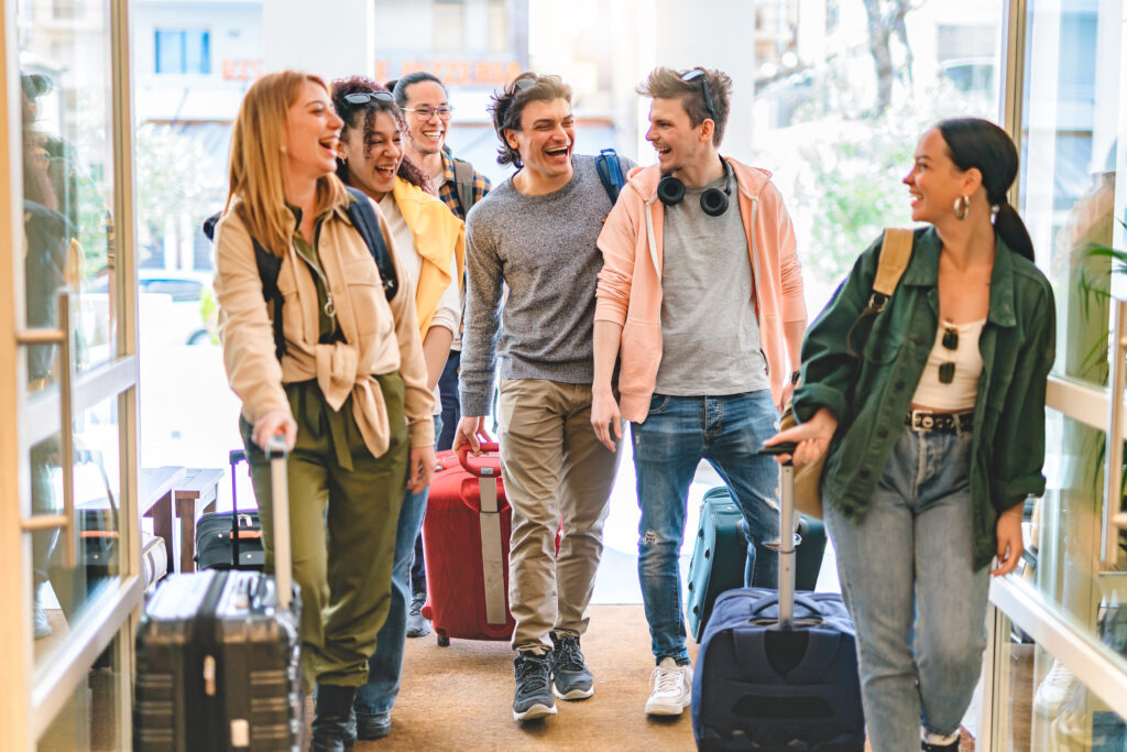 Students socializing on a campus tour
