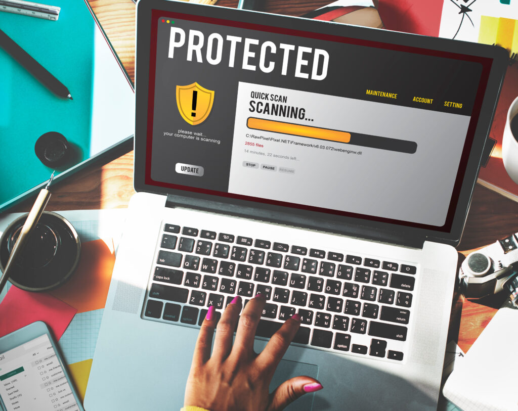 A student's antivirus tool scans their school computer for threats