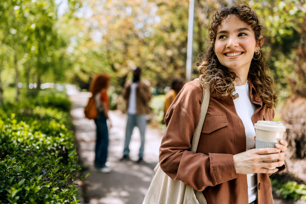 Student on a college campus tour