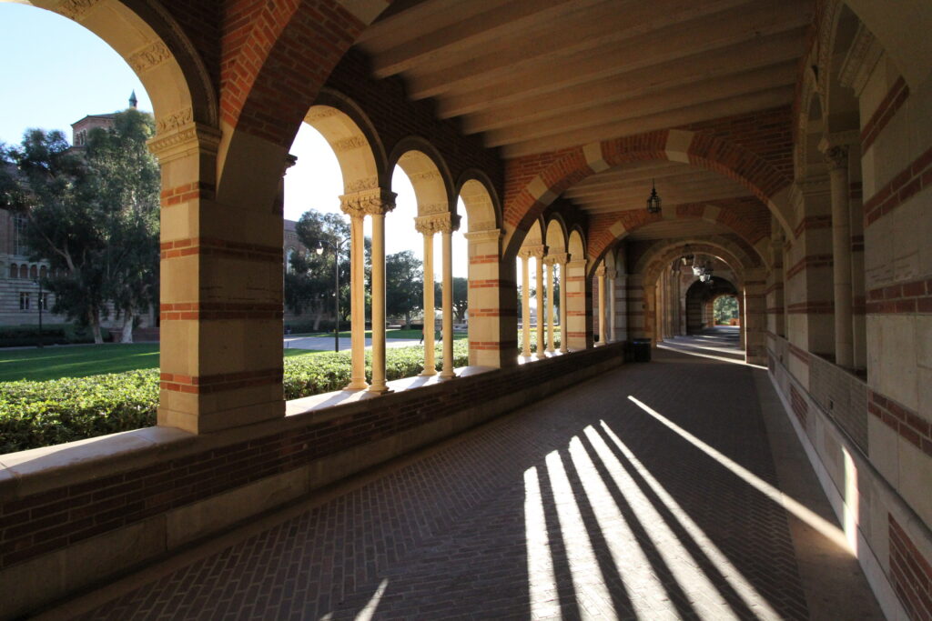 Royce Hall in the sunshine at UC Los Angeles campus. 